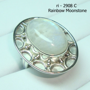Ethnic Indian design pure silver handmade rainbow moonstone ring